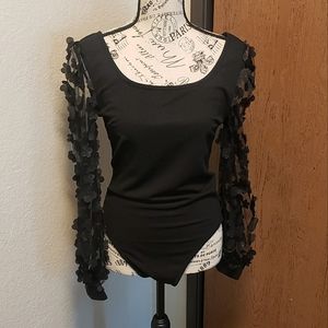 Medium black long sleeve bodysuit with flower details